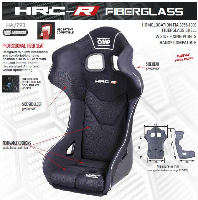 OMP HA0-0793-A01-071 (HA/793/N) Крісло/сидіння для автоспорту HRC-R, FIA 8855-1999, чорний Photo-1