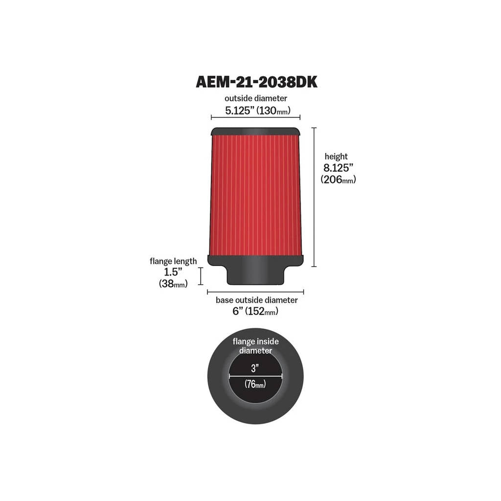 AEM 21-2038DK Повітряний фільтр, вхід 76 мм Photo-2