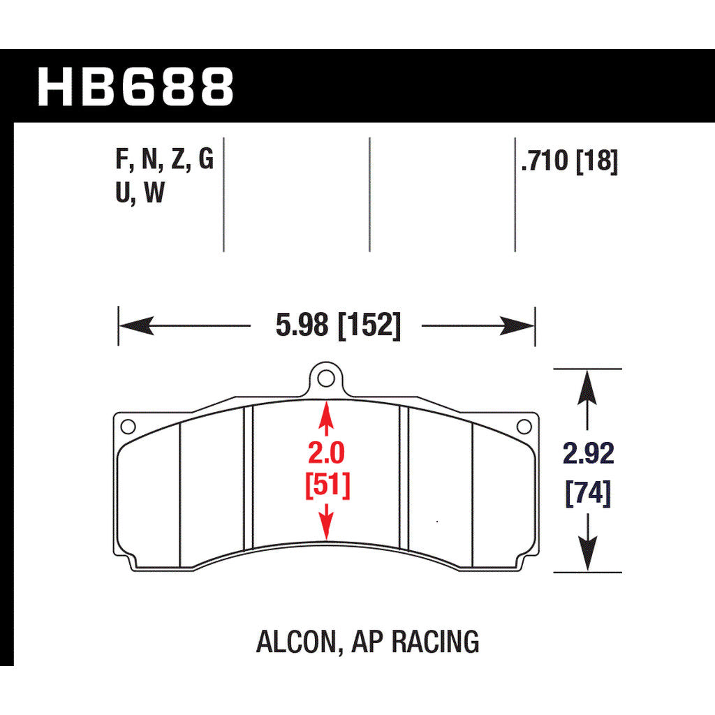 HAWK HB688F.710 Гальмівні колодки DCT-70 AP Racing CP5555/Stop Tech/JBT CB6P Photo-2