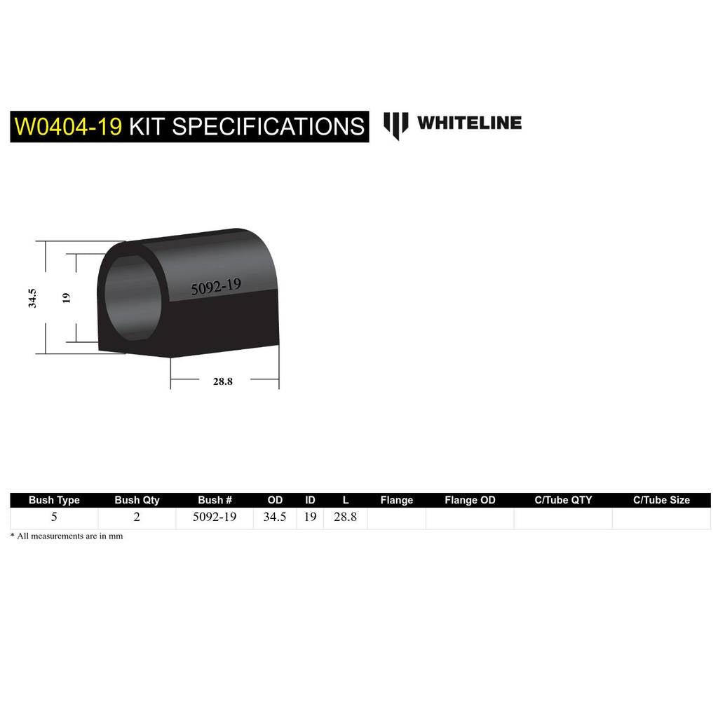 WHITELINE W0404-19 Комплект втулок стабілізатора поперечної стійкості Photo-3