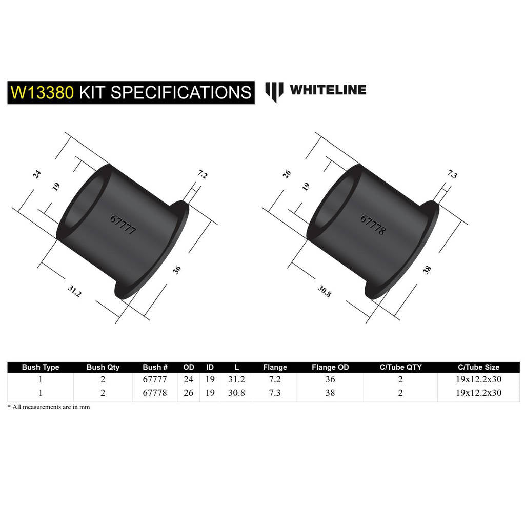 WHITELINE W13380 Комплект втулок кріплення передньої рульової рейки для Toyota Avensis Verso ACM20 Photo-4