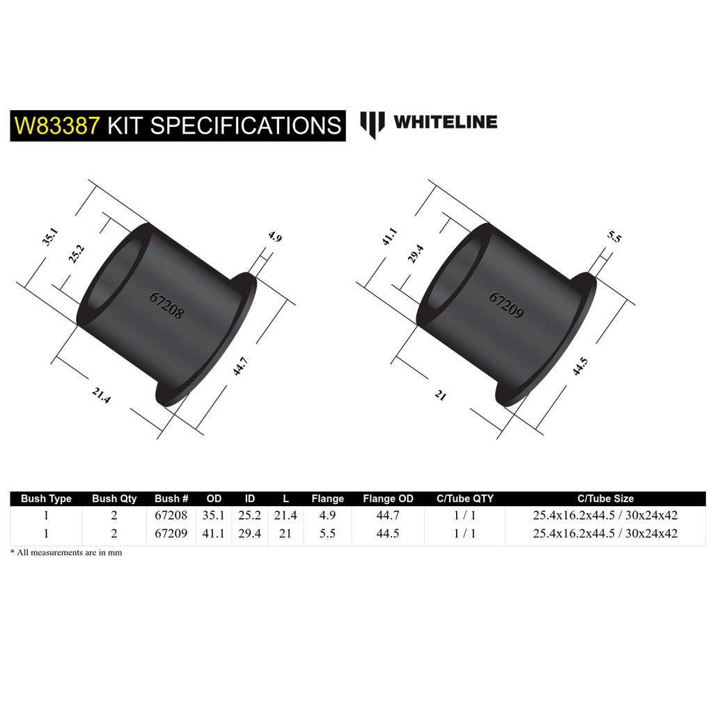 WHITELINE W83387 Комплект втулок задньої тяги Панара для Toyota HiLux Surf/4Runner LN130 Photo-4