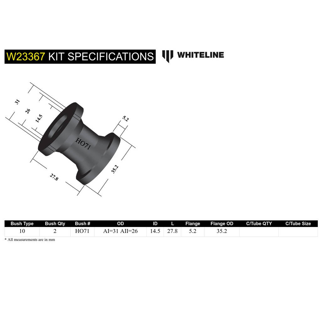 WHITELINE W23367 Комплект верхньої втулки задньої стійки стабілізатора поперечної стійкості для Holden Commodore VN-VS/HSV Photo-4