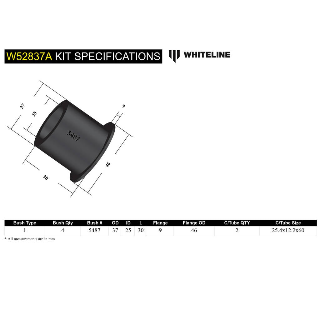 WHITELINE W52837A Комплект внутрішньої передньої втулки переднього нижнього важеля підвіски для Subaru Forester, Impreza, Legacy/Outback Photo-4