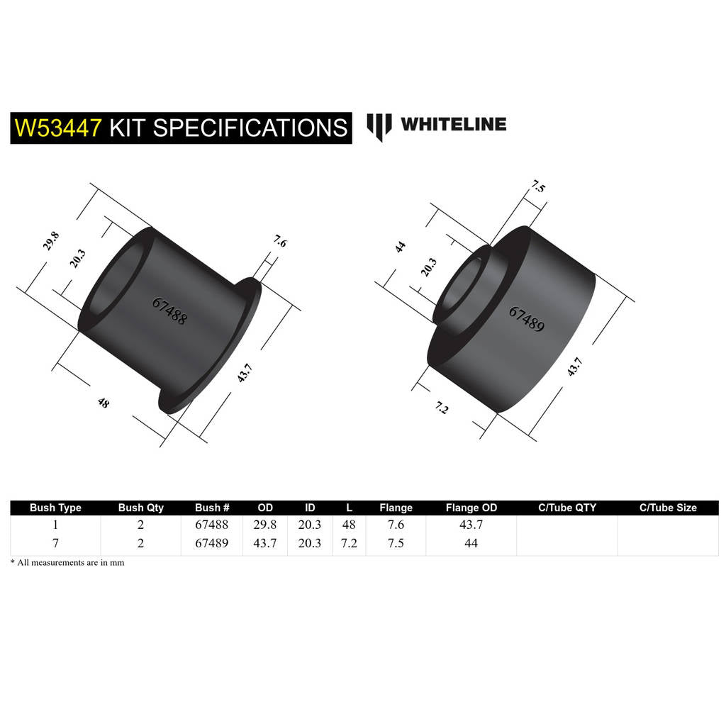 WHITELINE W53447 Комплект внутрішньої передньої втулки переднього нижнього важеля підвіски для Toyota Corolla, Avalon/Holden Apollo Photo-4
