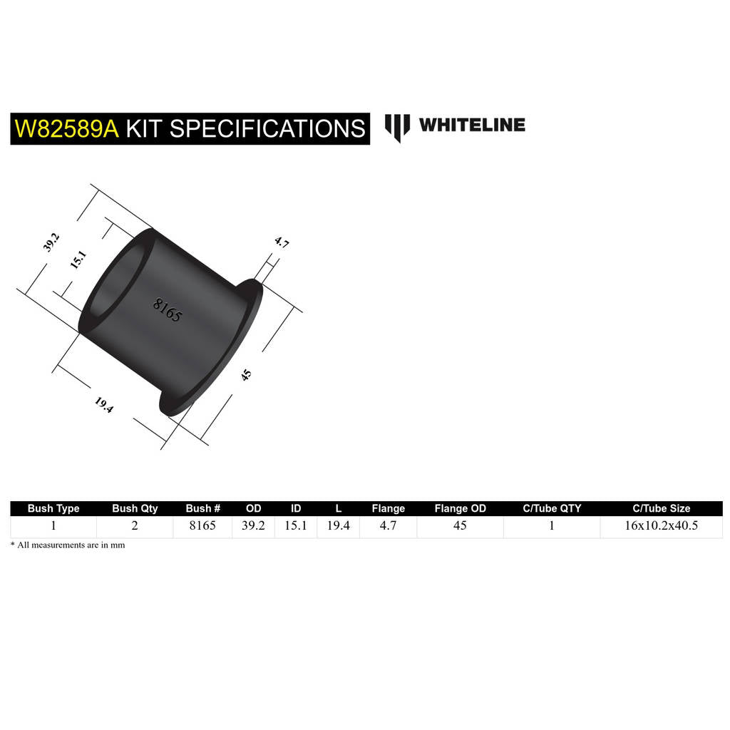 WHITELINE W82589A Комплект втулок передньої тяги Панара до диференціала для Jeep Cherokee, Grand Cherokee/Wrangler Photo-5