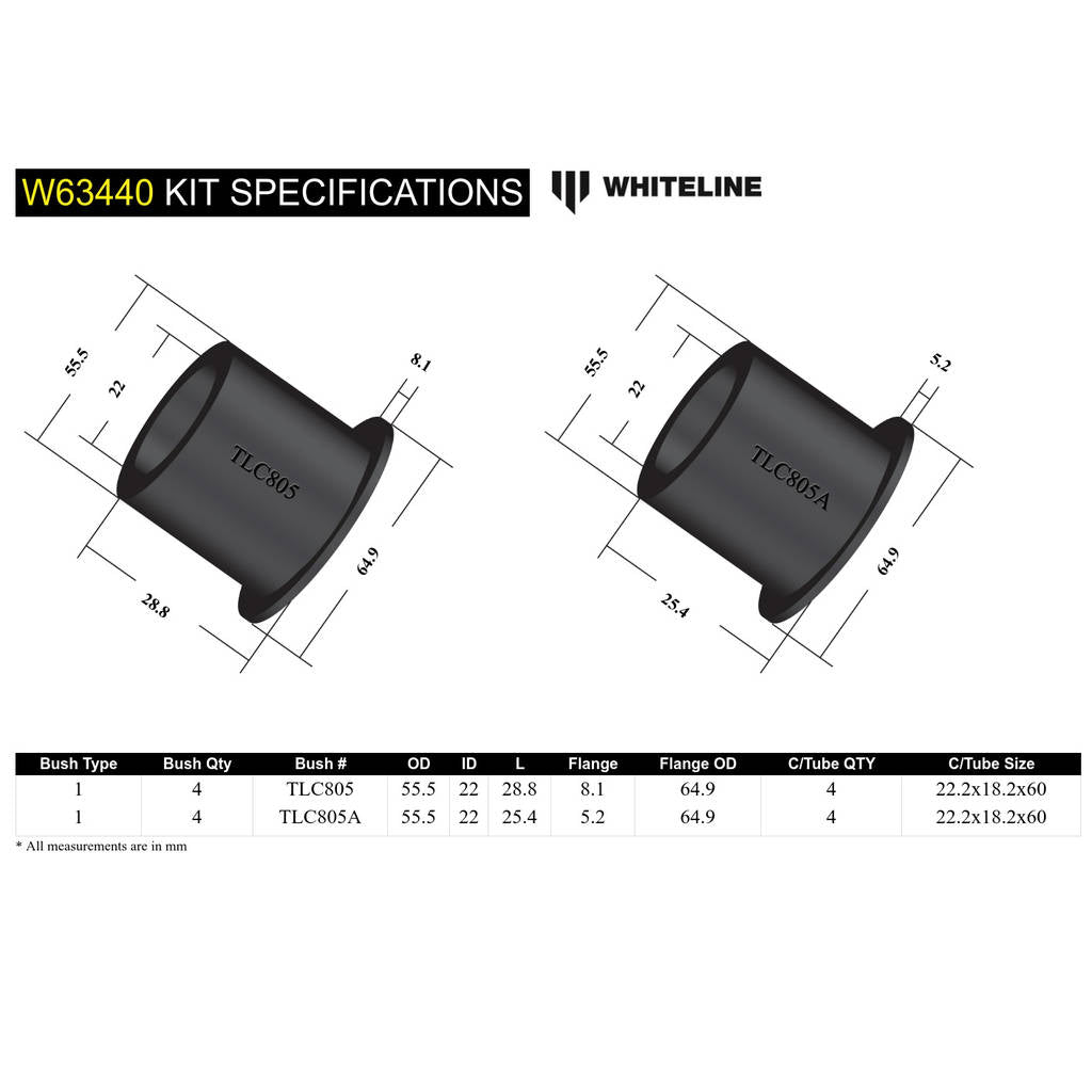 WHITELINE W63440 Комплект втулок заднього нижнього поздовжнього важеля для Toyota Land Cruiser 80/105 Series Photo-4
