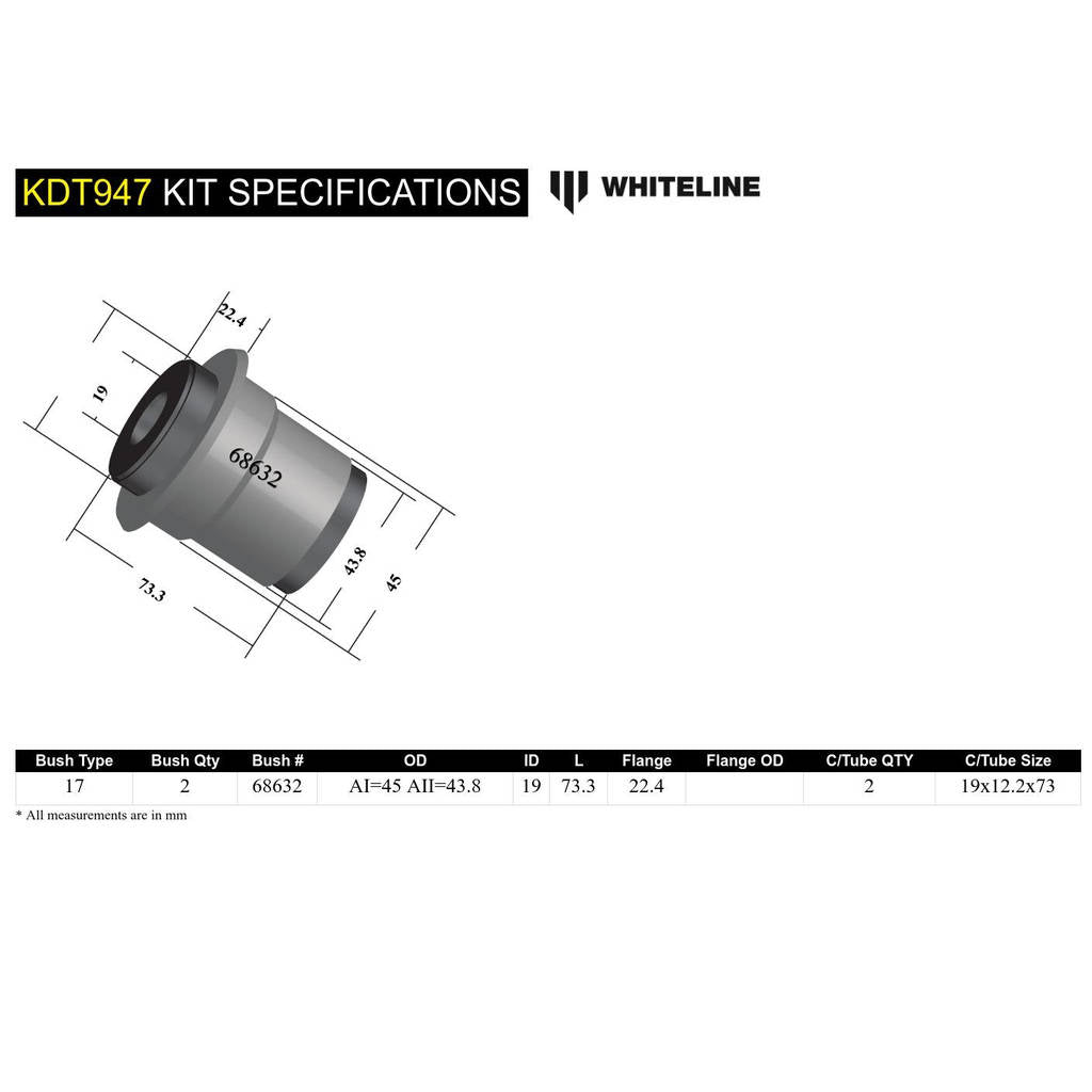 WHITELINE KDT947 Комплект втулок балки моста Photo-4