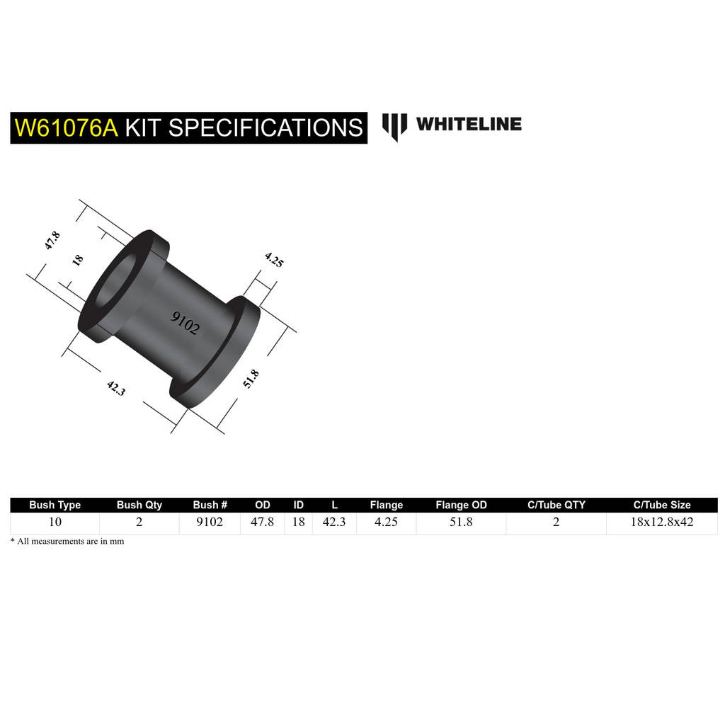 WHITELINE W61076A Комплект передньої втулки заднього поздовжнього важеля для Ford Cortina TC-TF/Falcon/Fairlane XD Photo-5
