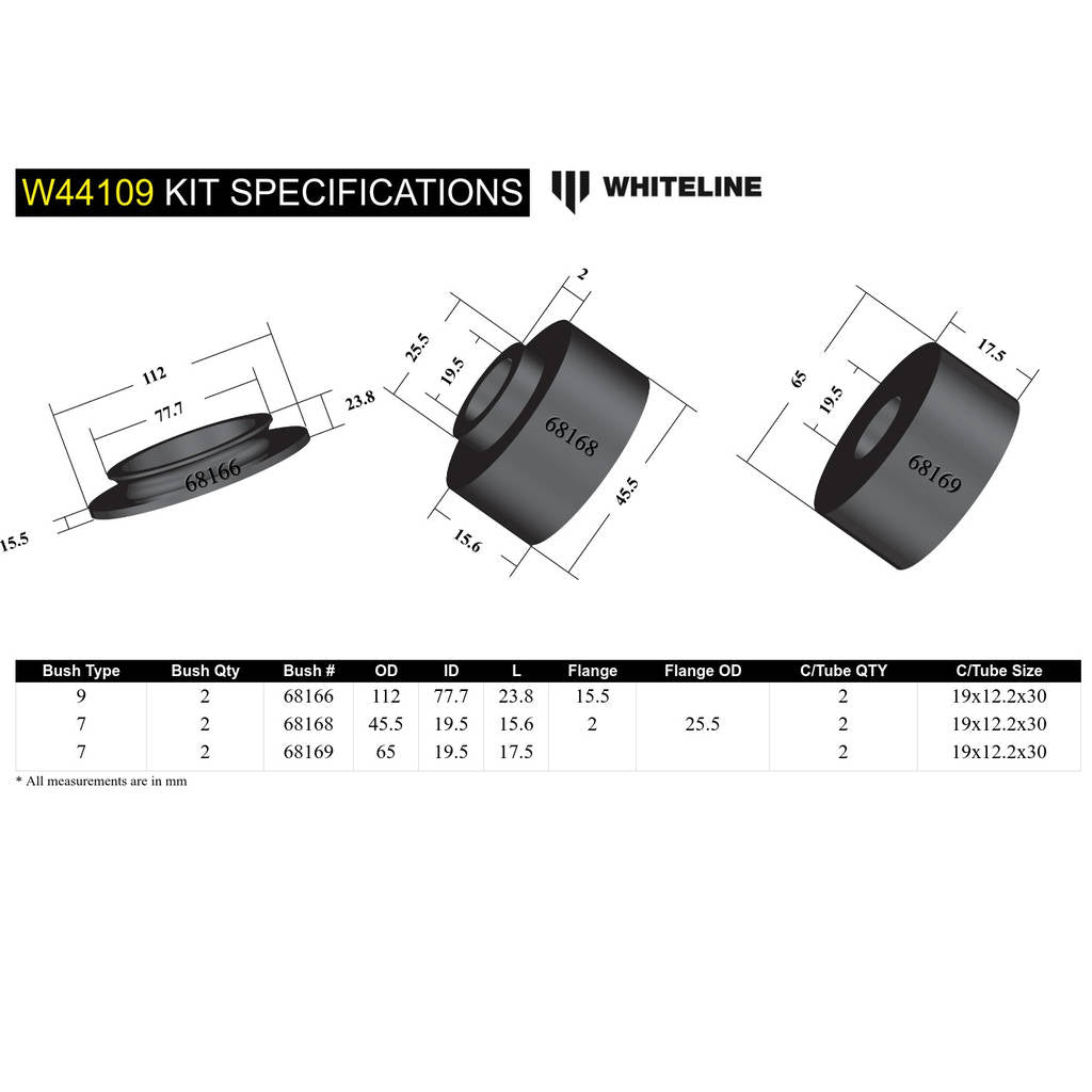 WHITELINE W44109 Комплект втулок передньої опори стійки для Ford Everest, Ranger/Mazda BT-50 Photo-4