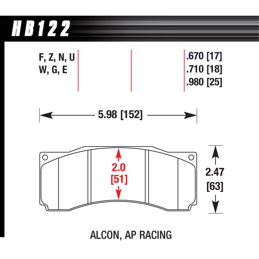 HAWK HB122F.980 Гальмівні колодки HPS ALCON/AP RACING CP5555/STOPTECH ST60 Photo-2