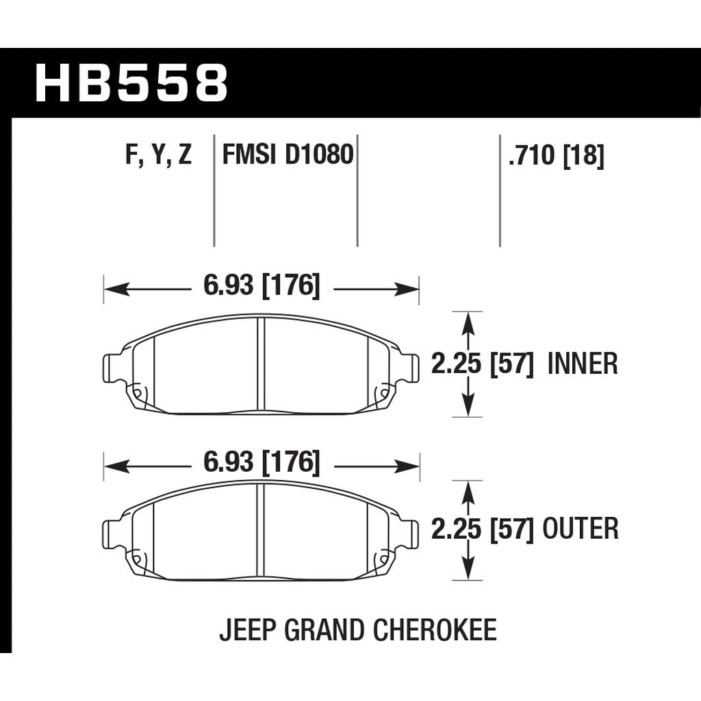 HAWK HB558F.710 Гальмівні колодки HPS передні для JEEP Grand Cherokee 2005-2010 Photo-2