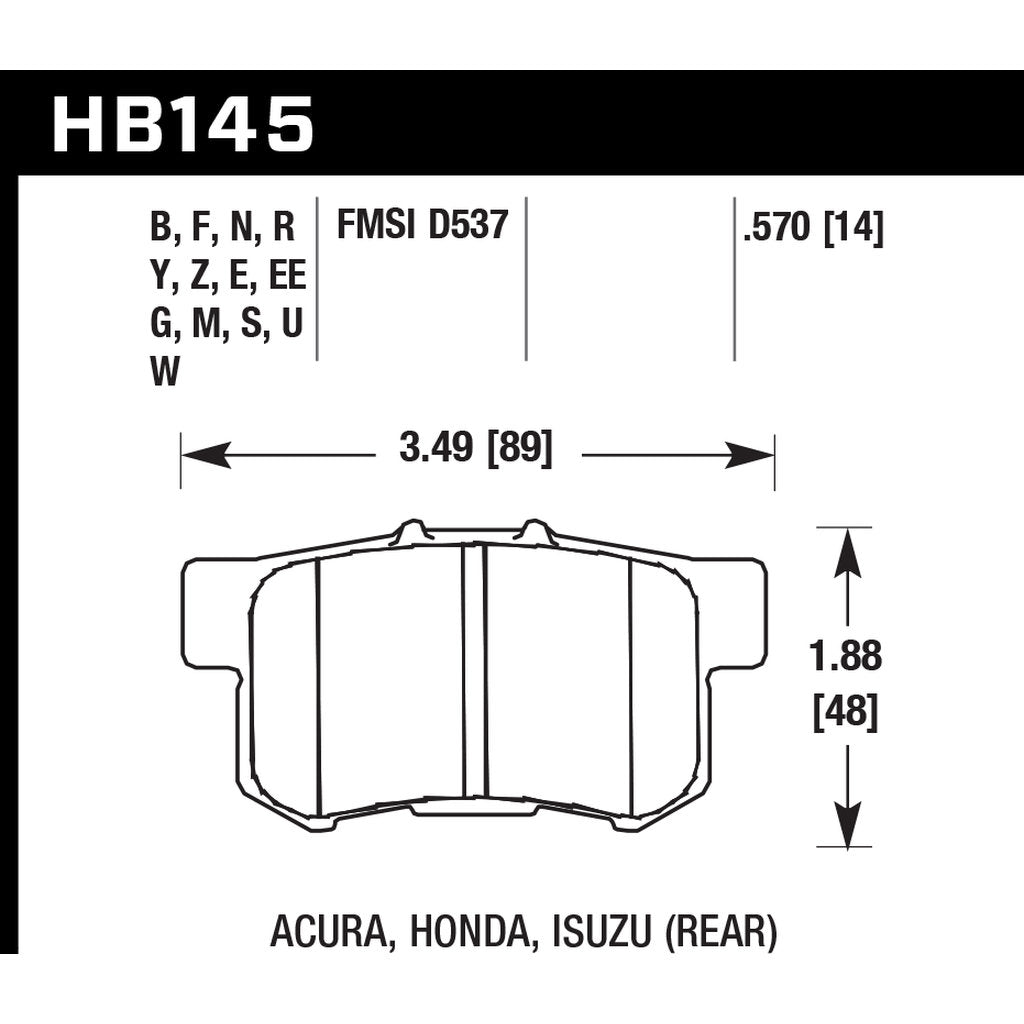 HAWK HB145E.570 Гальмівні колодки Blue 9012 (14 mm) задні для HONDA Accord (97-07)/S2000 (00-09)/Civic (03-13) Photo-2