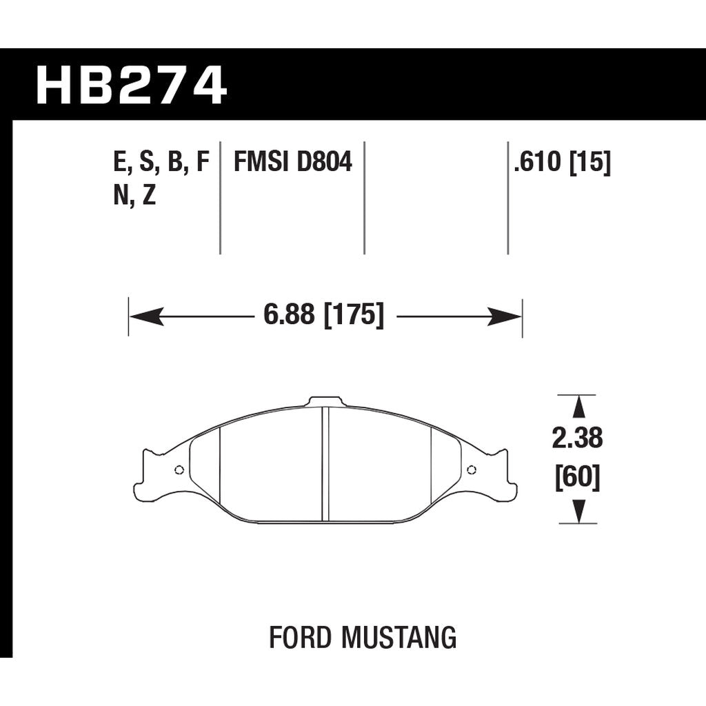 HAWK HB274N.610 Гальмівні колодки HP Plus передні для FORD Mustang GT 1999-2004 Photo-2