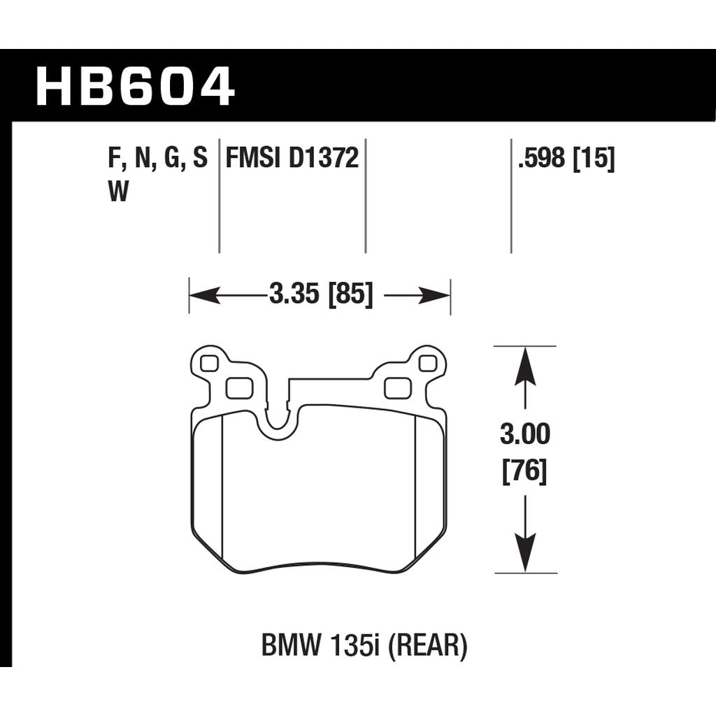 HAWK HB604G.598 Гальмівні колодки DTC-60 (15 mm) Задні BMW 135i Photo-2