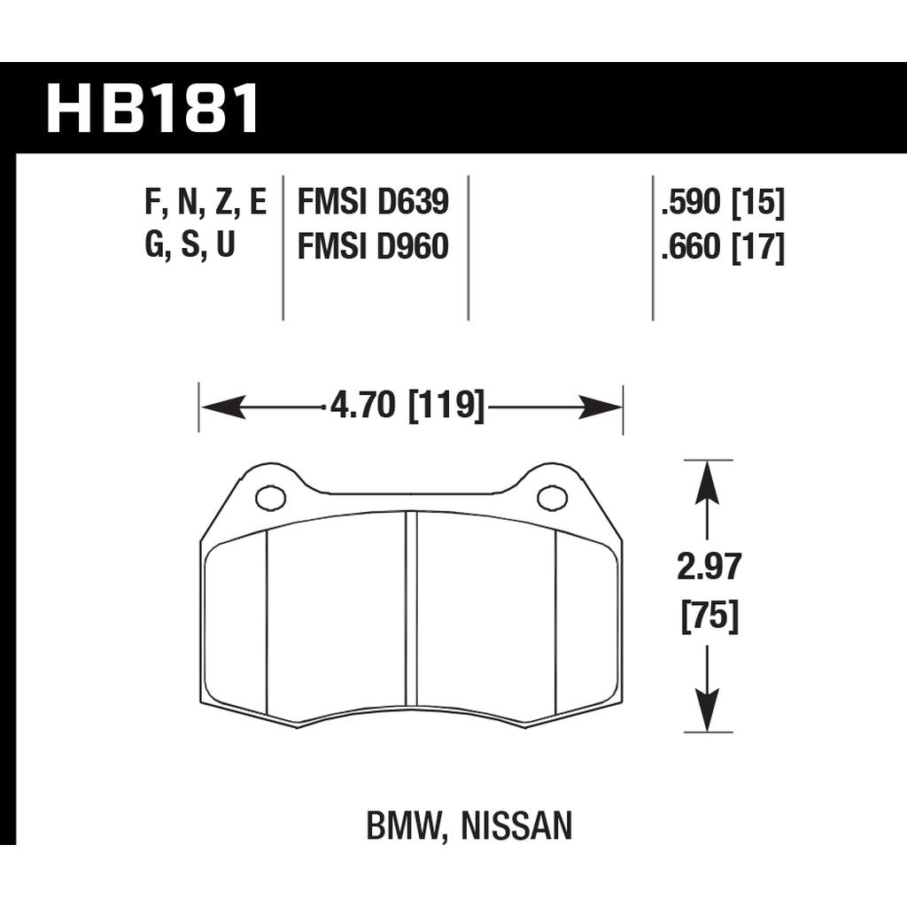HAWK HB181F.660 Гальмівні колодки HPS для NISSAN Skyline GT-R 1995-2002 Photo-2