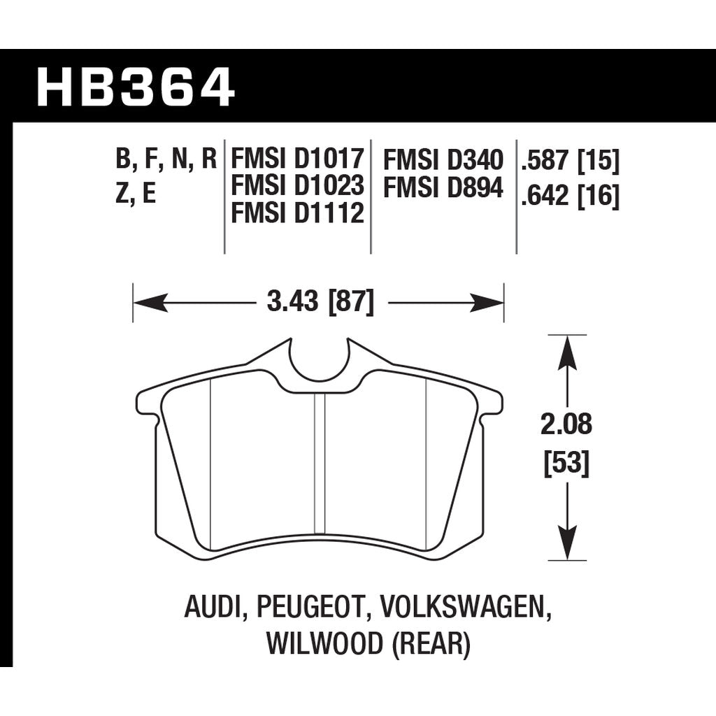 HAWK HB364B.642 Задні гальмівні колодки для VW Golf GTI 1.8T / AUDI TT, S8 2002-205 Photo-2