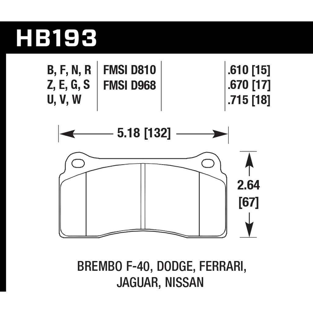 HAWK HB193G.610 Гальмівні колодки DTC-60 (15 mm) задні NISSAN GT-R R35/AUDI R8/Brembo 20.4862.05/.08 Photo-2