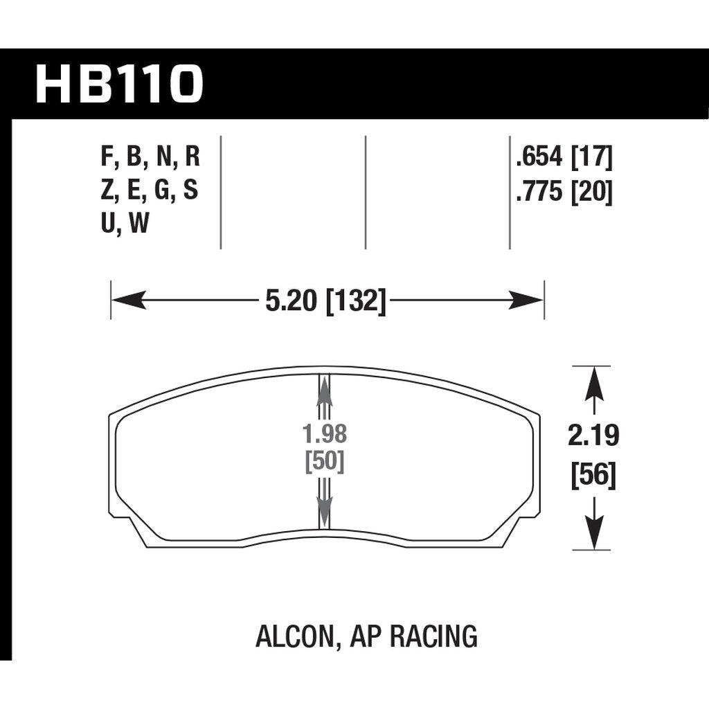HAWK HB110Q.654 Гальмівні колодки DTC-80 AP Racing 5200/Alcon, Proma 4pot/HPB type 2/Rotor Photo-2