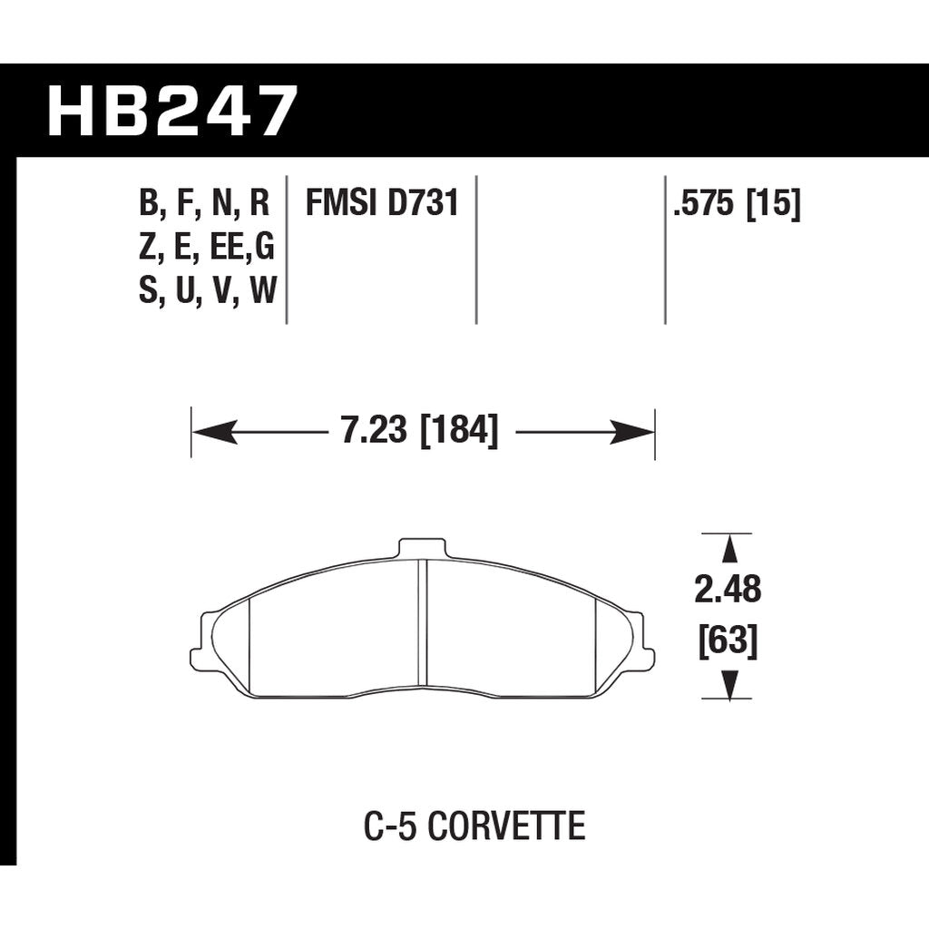 HAWK HB247G.575 Гальмівні колодки DTC-60 (15 mm) Передні CHEVROLET CORVETTE 1997-2012 (non-Z06)/Z06 2001-2004 Photo-2