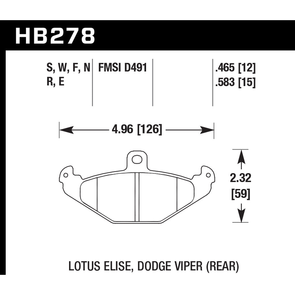 HAWK HB278S.465 Гальмівні колодки HT-10 (12 mm) задні для DODGE Viper 1992-2000 Photo-2