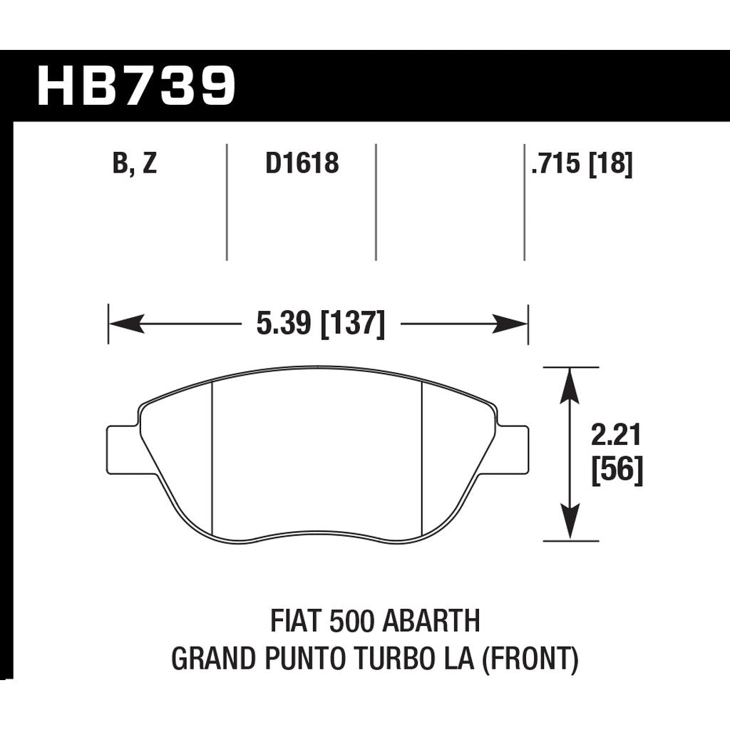 HAWK HB739B.715 Гальмівні колодки HPS 5.0 передні для FIAT 500 Abarth/Turbo 2013+ Photo-2