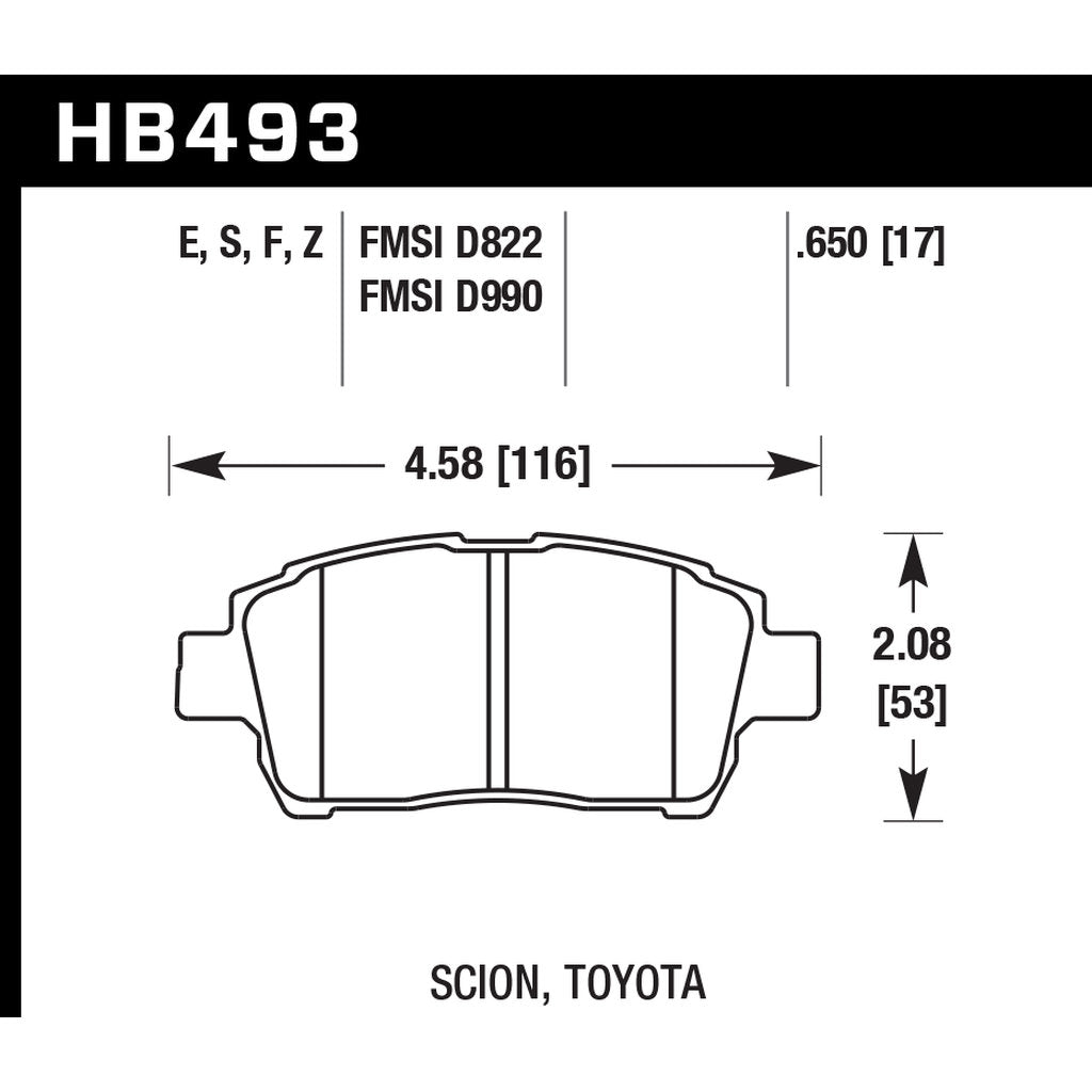 HAWK HB493F.650 Гальмівні колодки HPS передні для TOYOTA Prius 2004-2009 Photo-2