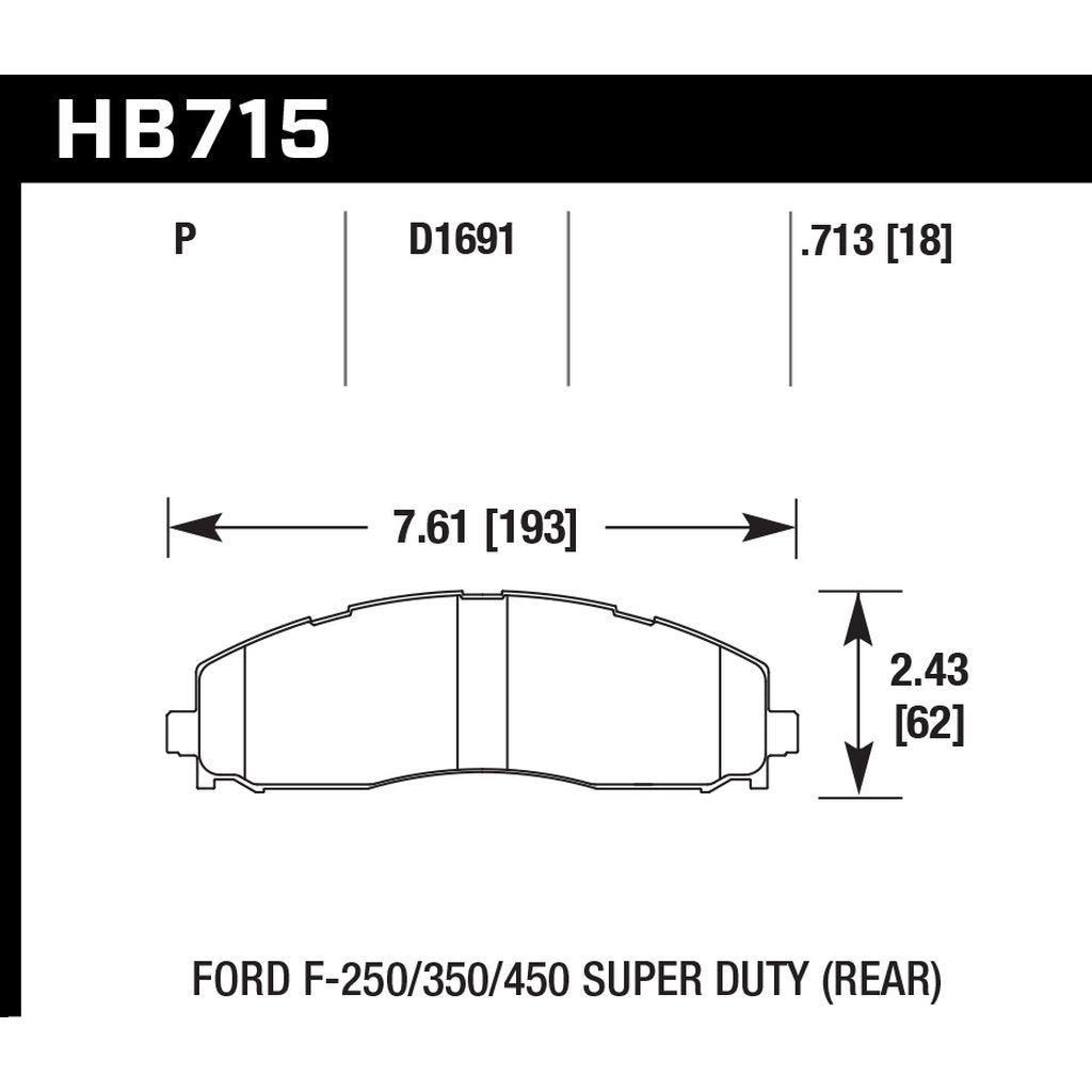 HAWK HB715P.713 Гальмівні колодки Super Duty задні для FORD F-250/F350 Super Duty 2011-2019 Photo-2