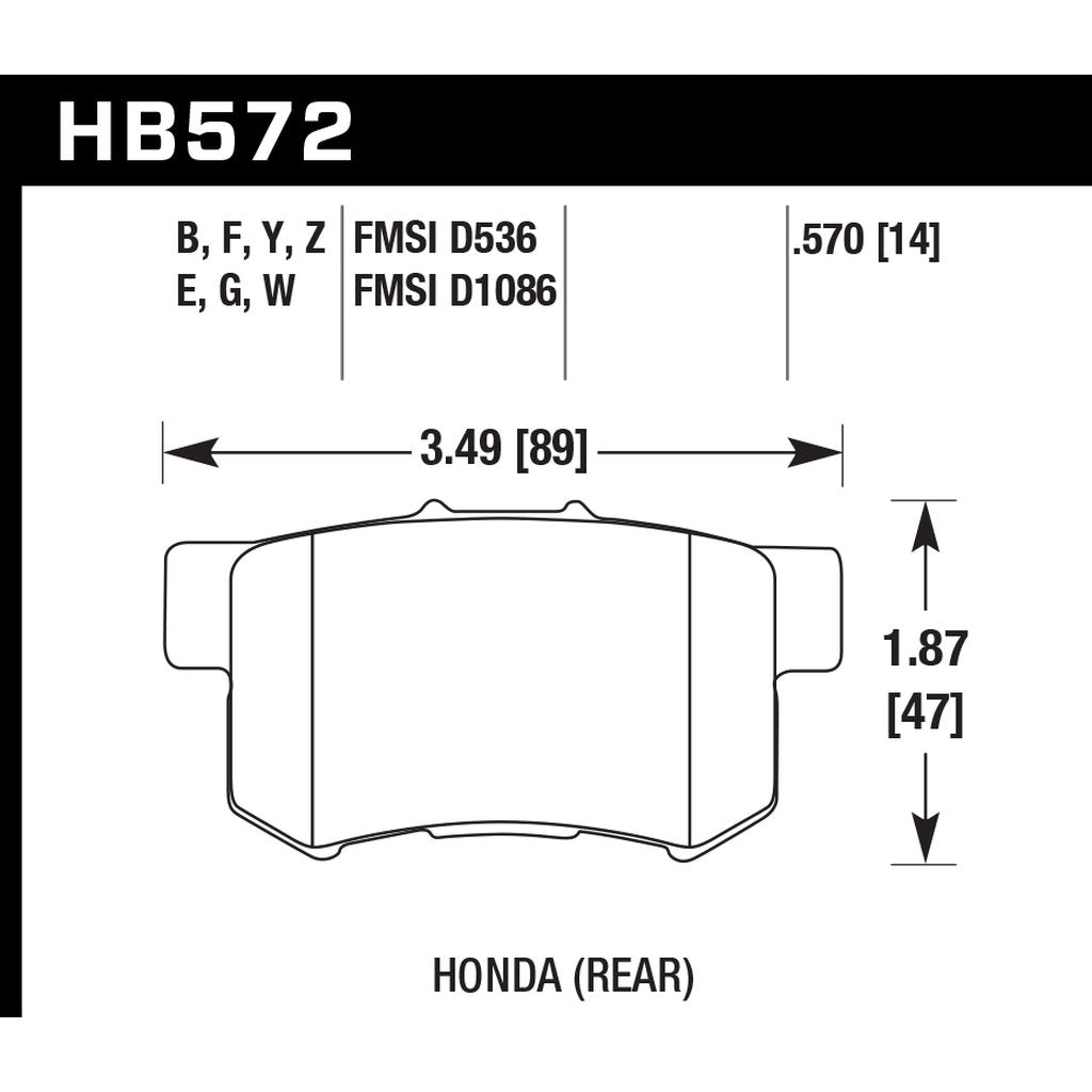 HAWK HB572G.570 Гальмівні колодки DTC-60 (14 mm) задні для ACURA RDX Sport Hybrid 2010-2012 Photo-2