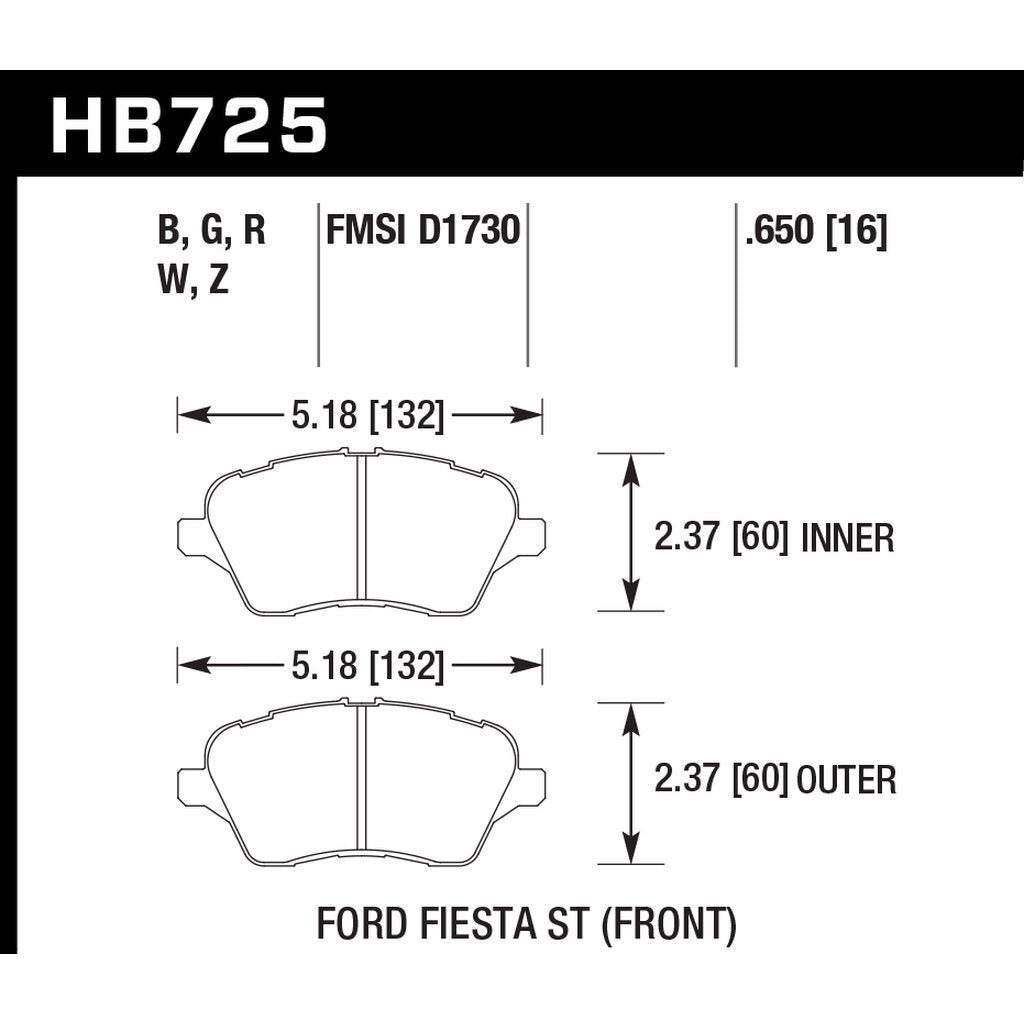 HAWK HB725Z.650 Гальмівні колодки Perf. Ceramic передні для FORD Fiesta ST 2015-2019 Photo-2