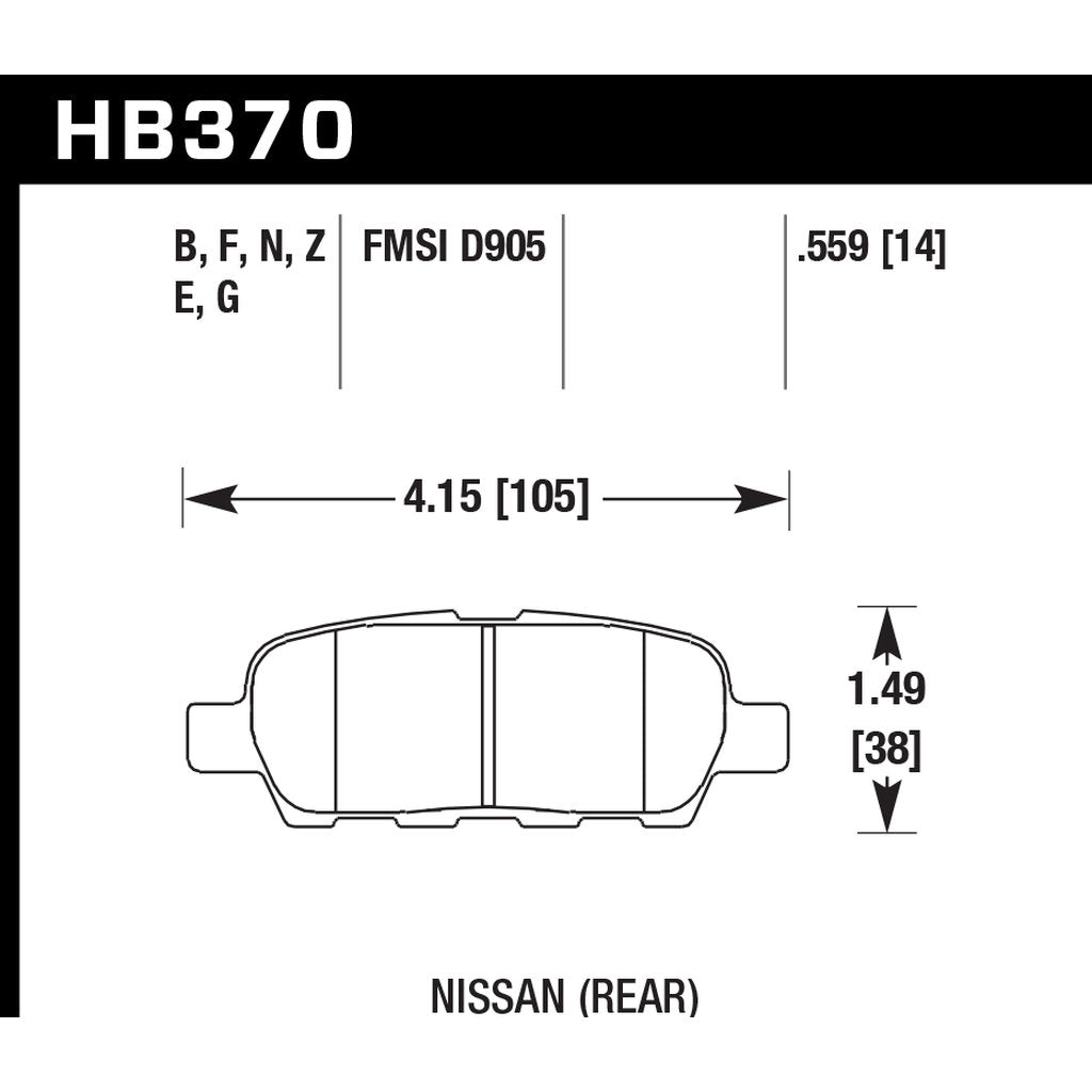 HAWK HB370B.559 Гальмівні колодки HPS 5.0 задні для INFINITI FX35/FX37/G25/G37/Q50/Q60/Q70/NISSAN 350Z/370Z Photo-2