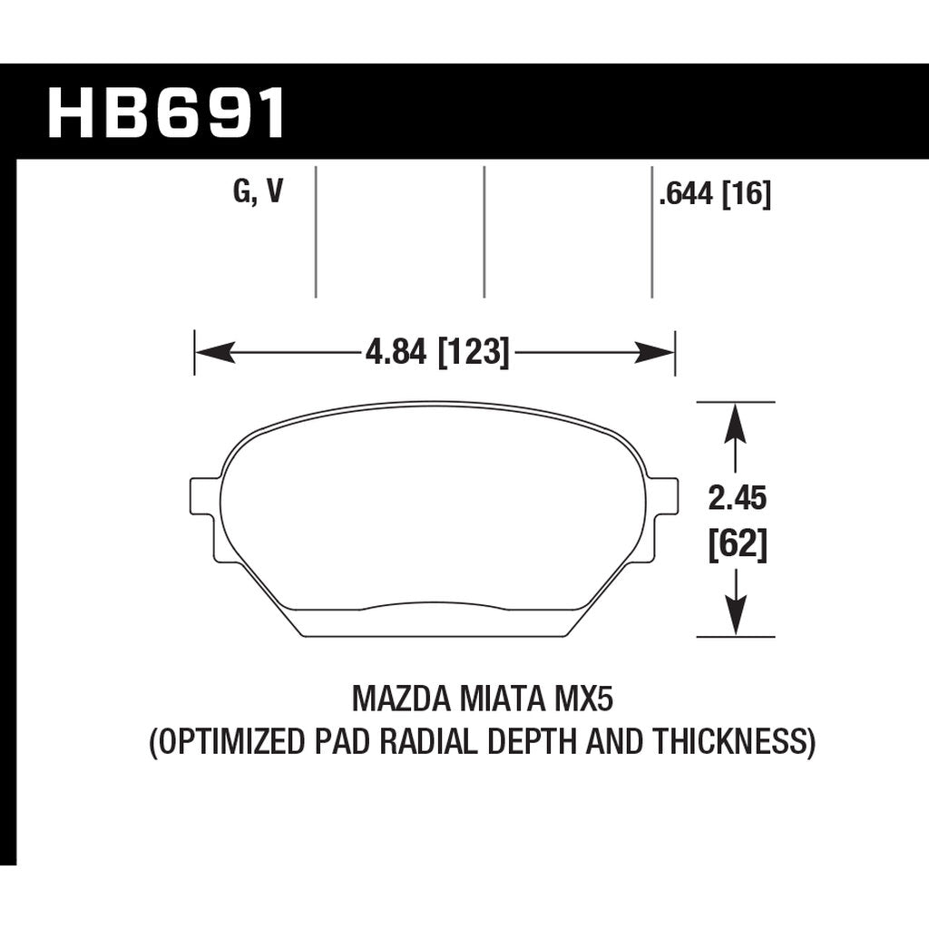 HAWK HB691G.644 Гальмівні колодки DTC-60 (16 mm) для MAZDA Miata MX-5 Photo-2