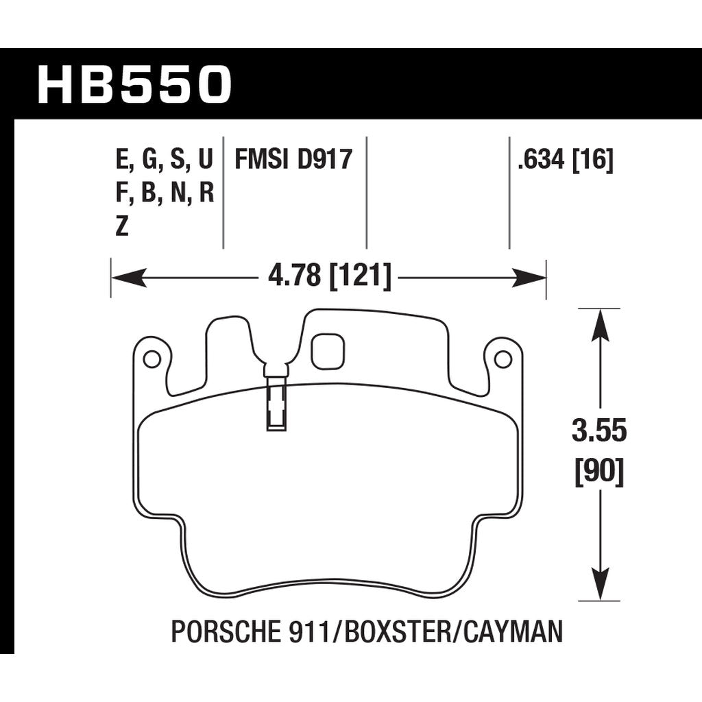 HAWK HB550B.634 Гальмівні колодки HPS 5.0 задні для PORSCHE 911 GT3 2002+/Carrera 4S 2004+ Photo-2