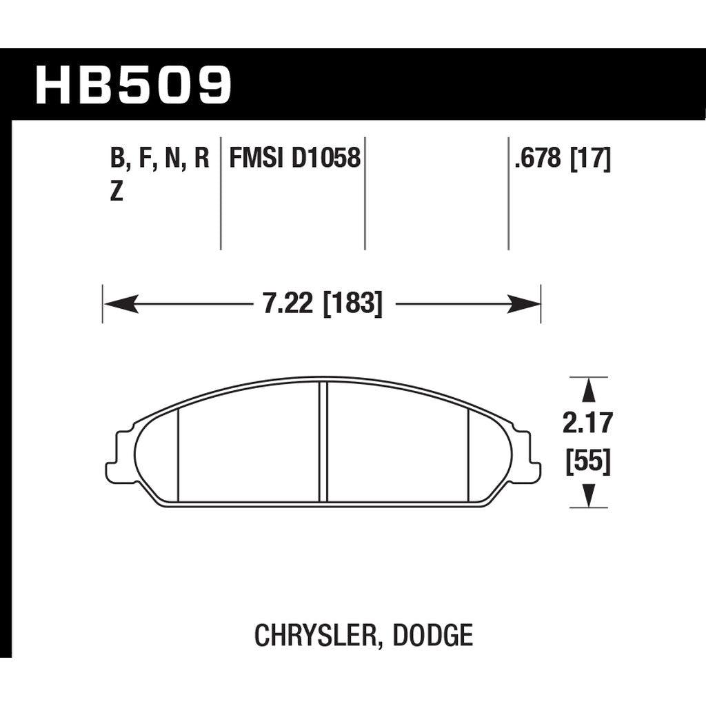 HAWK HB509F.678 Гальмівні колодки HPS передні для DODGE Challenger SXT 2012-2019 Photo-2
