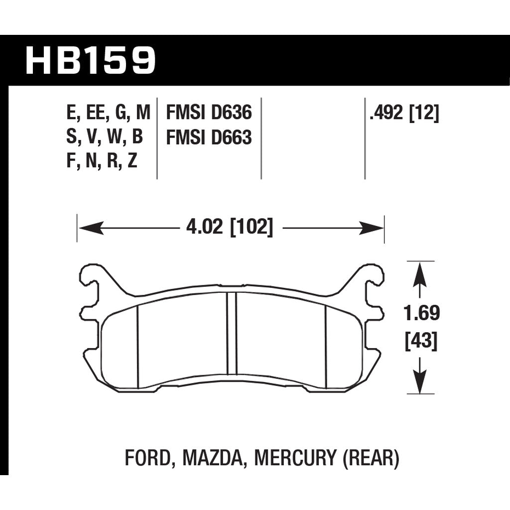 HAWK HB159W.492 Гальмівні колодки DTC-30 (13 mm) задні MAZDA Miata 1800 Photo-2