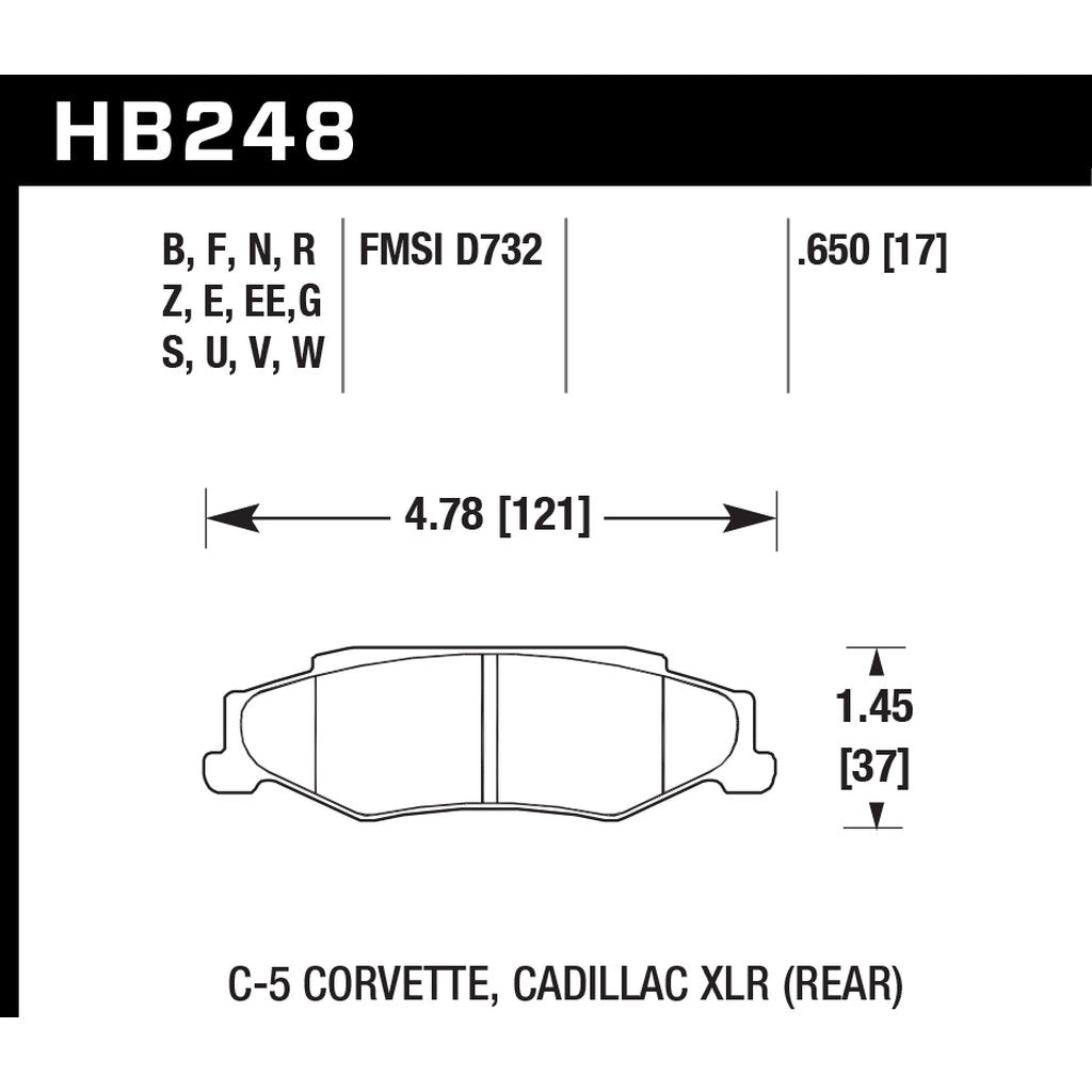 HAWK HB248G.650 Гальмівні колодки DTC-60 (17 mm) задні CHEVROLET CORVETTE 1997-2012 (non-Z06)/Z06 2001-2004 Photo-2