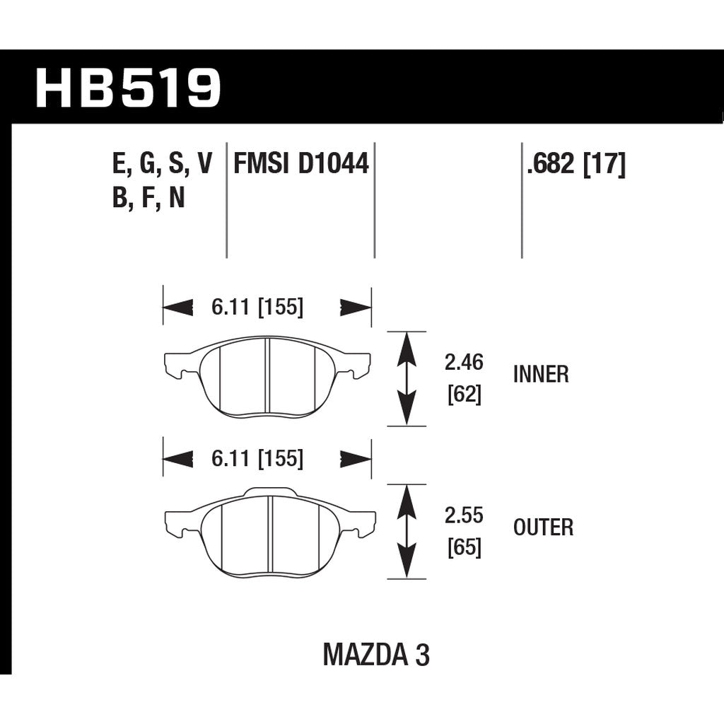 HAWK HB519B.682 Гальмівні колодки HPS 5.0 передні FORD Focus ST 2007+ Photo-2
