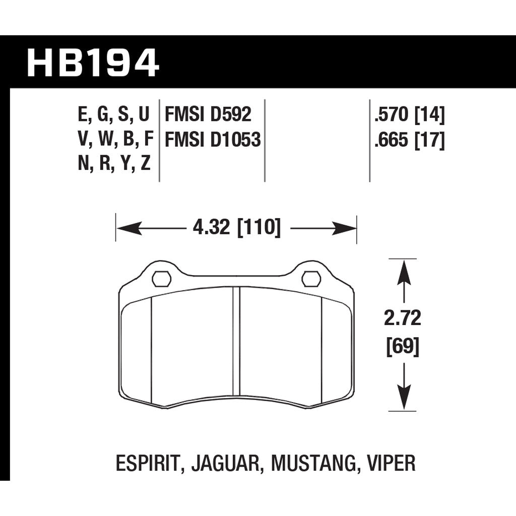 HAWK HB194N.665 Гальмівні колодки HP Plus Brembo 20.5187.30, 20.5272.12, 20.5272.22 Photo-2
