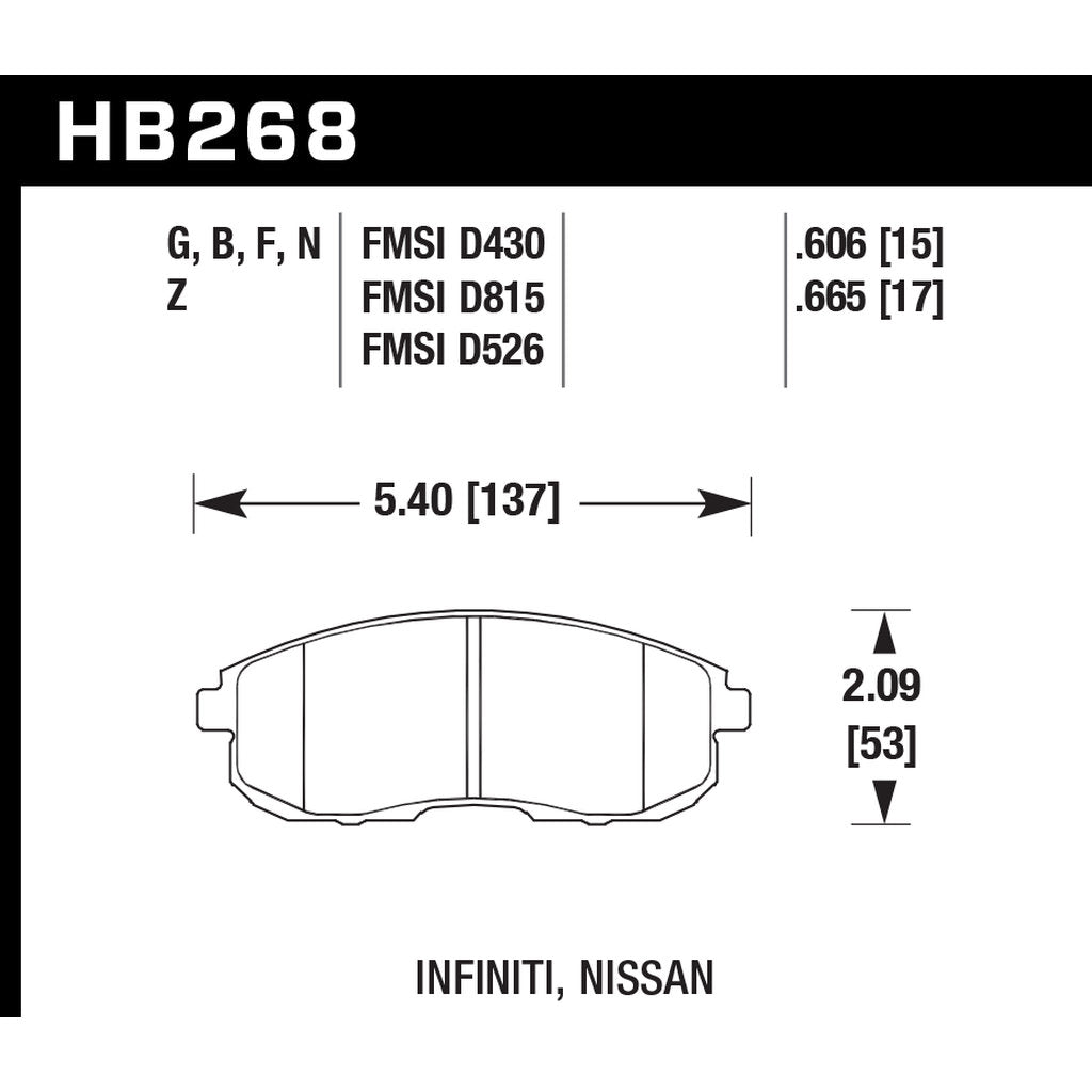 HAWK HB268Z.665 Гальмівні колодки Perf. Ceramic передні для INFINITI G35/NISSAN 350Z (non-Brembo)/JUKE Photo-2
