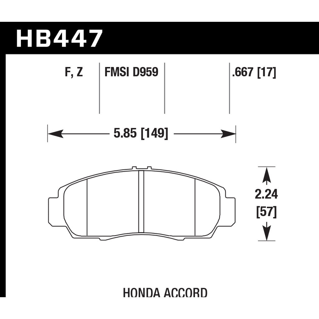 HAWK HB447F.667 Гальмівні колодки HPS передні для HONDA Accord 2003-2007 Photo-2