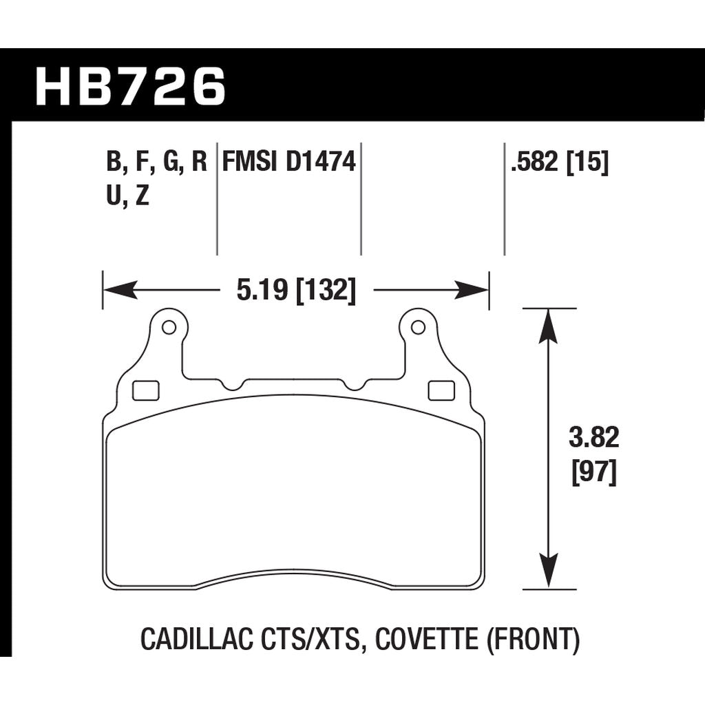 HAWK HB726Z.582 Гальмівні колодки Perf. Ceramic передні CHEVROLET Camaro SS 2010-2018 Photo-2