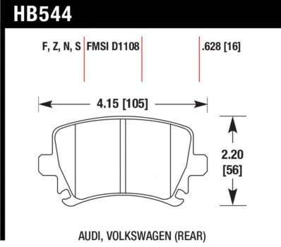 HAWK HB544S.628 Гальмівні колодки HT-10 (16 mm) задні для VW Golf GTI 2.0 2006-07/AUDI A3 8P/Quattro/TT 8J 2.0T (310mm) Photo-0