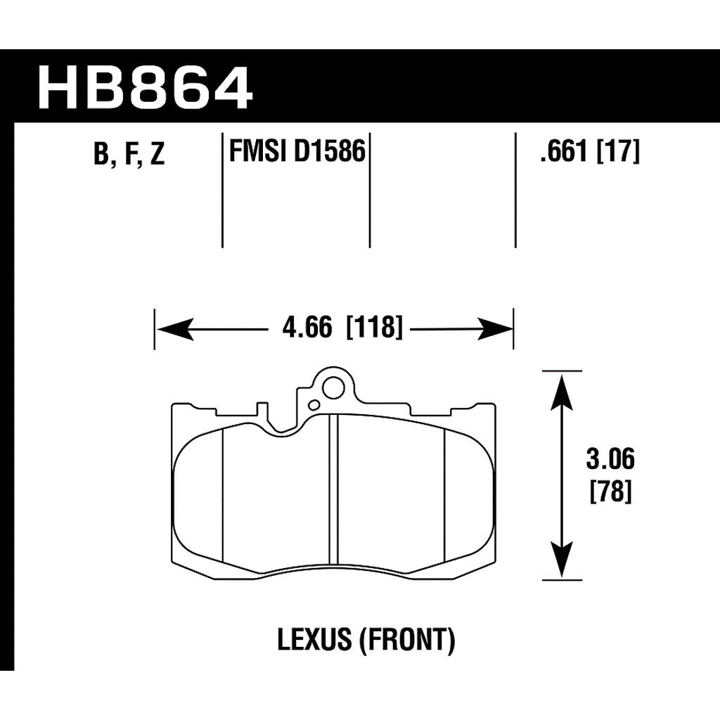 HAWK HB864F.661 Гальмівні колодки HPS передні для LEXUS GS350/RC350 F Sport 2015-2019 Photo-2