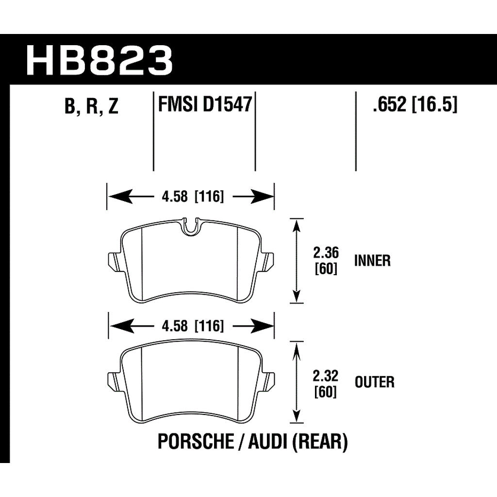 HAWK HB823Z.652 Гальмівні колодки Perf. Ceramic задні для AUDI RS5/RS7/S6/S7/S8 2014-2018/PORSCHE Macan GTS/S Photo-2