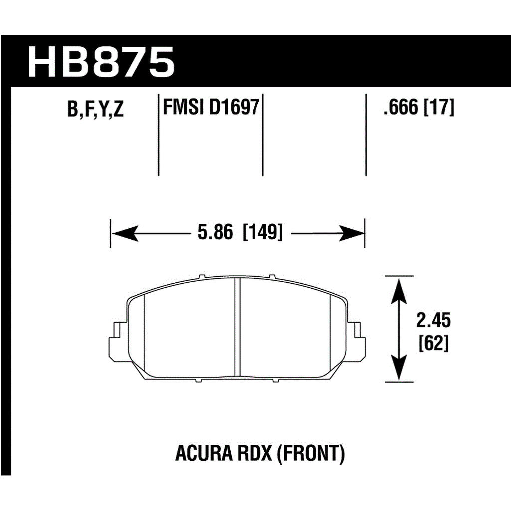 HAWK HB875Z.666 Гальмівні колодки Perf. Ceramic передні для ACURA ILX/RDX/RLX/HONDA Civic Si 2017-2019 Photo-2