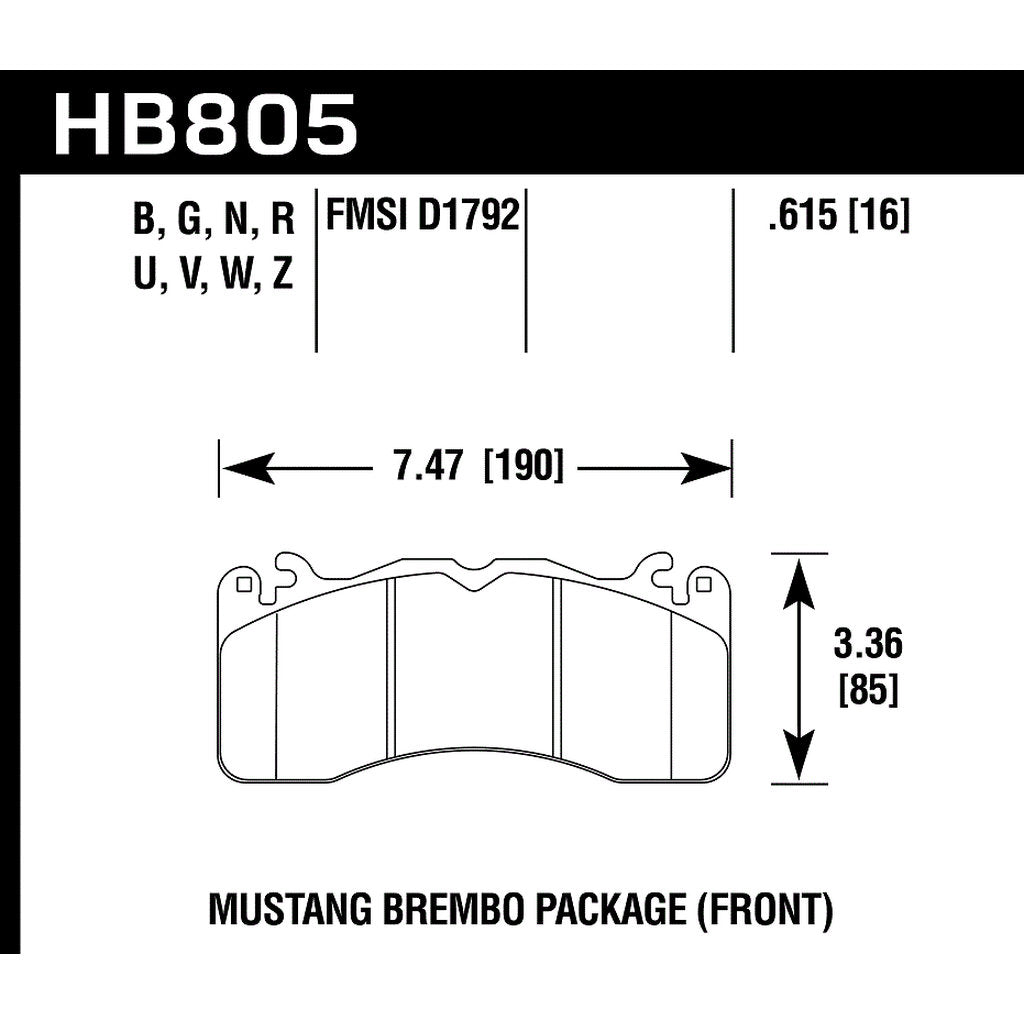 HAWK HB805U.615 Гальмівні колодки DTC-70 передні для FORD Mustang GT 2016-2019 (Brembo Package) Photo-2
