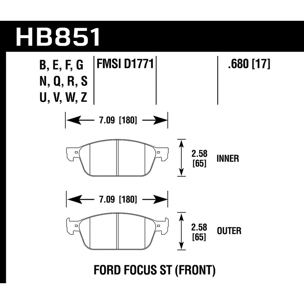 HAWK HB851Z.680 Гальмівні колодки PC передні для FORD Focus ST 2014-2018 Photo-2