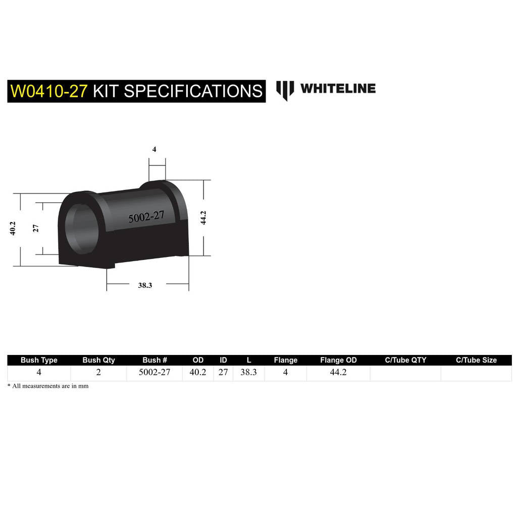 WHITELINE W0410-27 Комплект втулок стабілізатора поперечної стійкості Photo-3