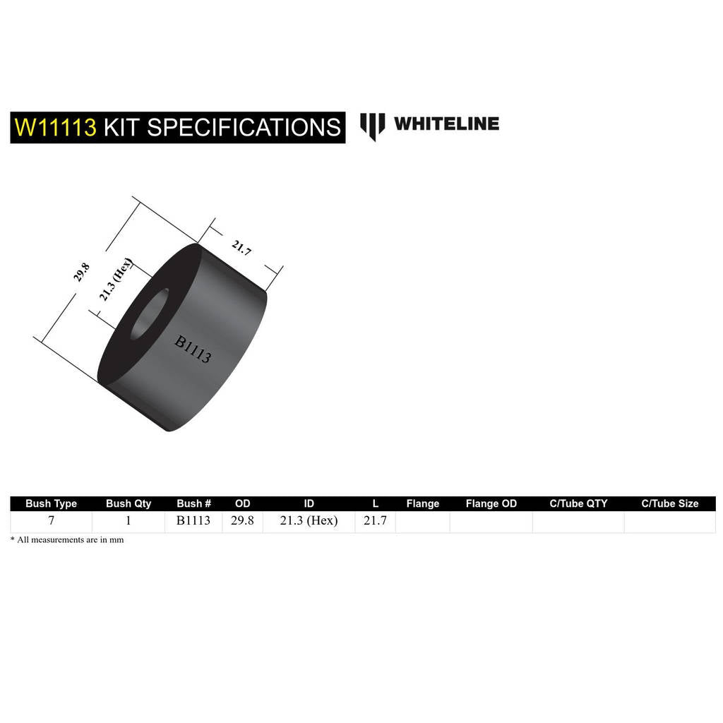 WHITELINE W11113 Напрямна втулка вала передньої рульової рейки Photo-4