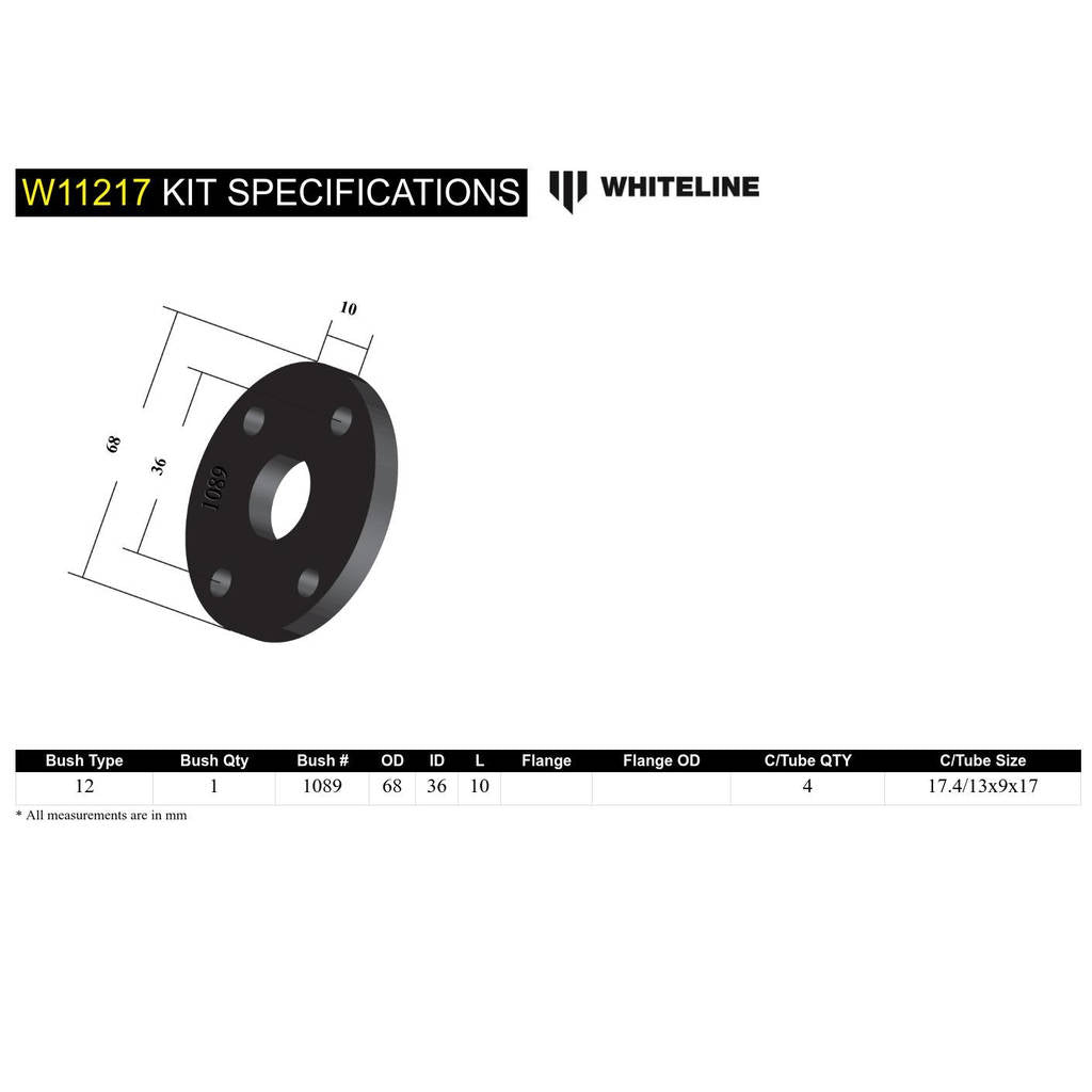 WHITELINE W11217 Комплект втулок передньої рульової муфти для Nissan Skyline/Pintara R31 Photo-3